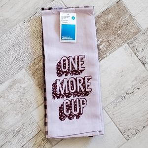 NEW One More Cup Coffe Gingham Purple Lavender Kitchen Hand Towel Set of 2